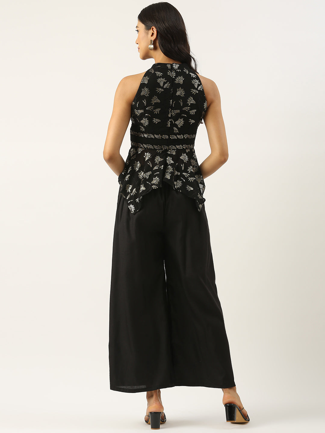 Bollywood Vogue Ready To Wear Black Embroidered Wide Leg Pant Set - Detail View