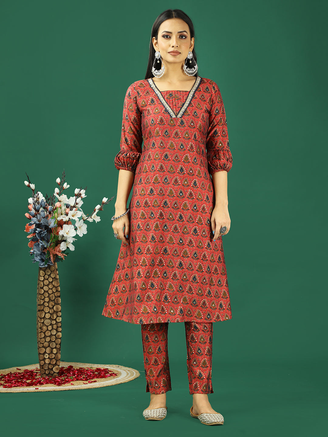 Bollywood Vogue Ready To Wear Pink Chanderi Modal Silk Kurta Set - Front View