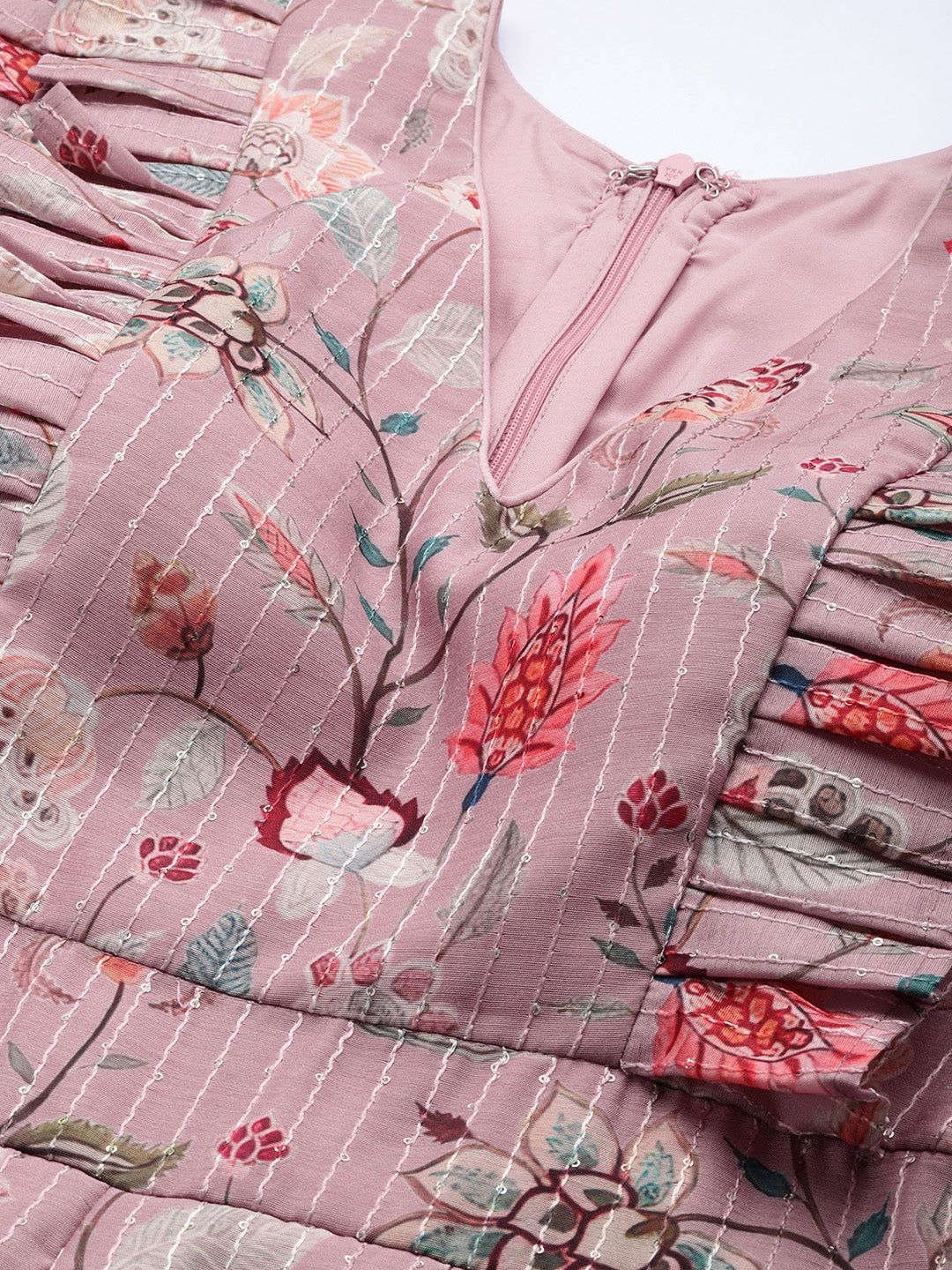 Bollywood Vogue Ready To Wear Mauve Digital Printed Art Silk Jumpsuits - Additional View 1