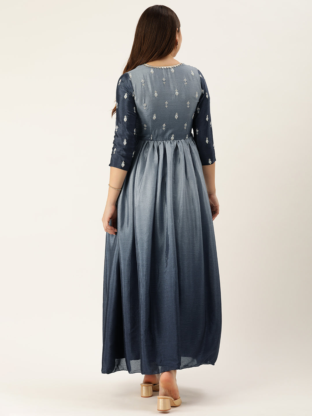 Bollywood Vogue Ready To Wear Grey Chinon Tie N Dye Gown - Back View