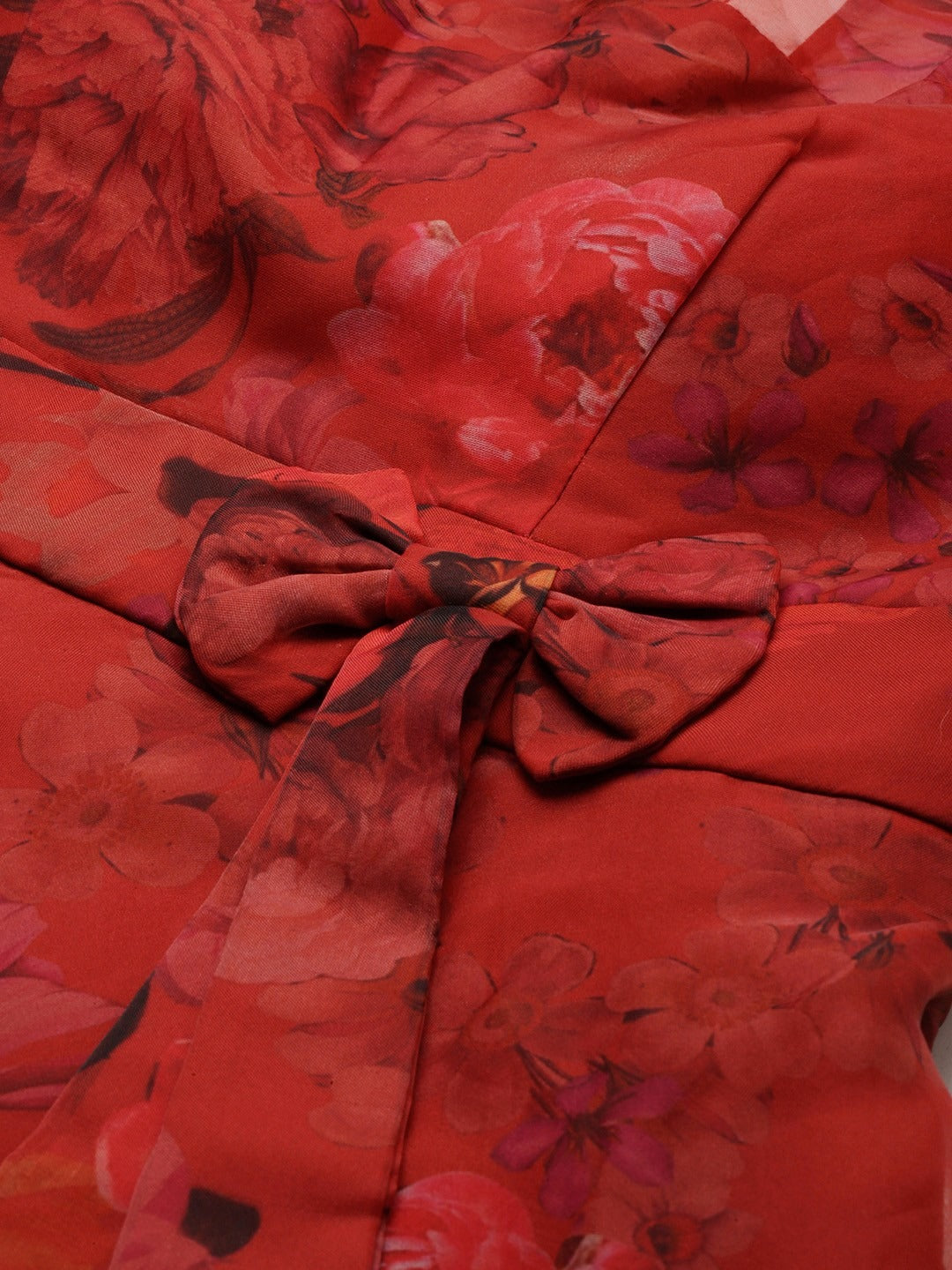 Bollywood Vogue Ready To Wear Red Organza Digital Printed Dress - Additional View 1