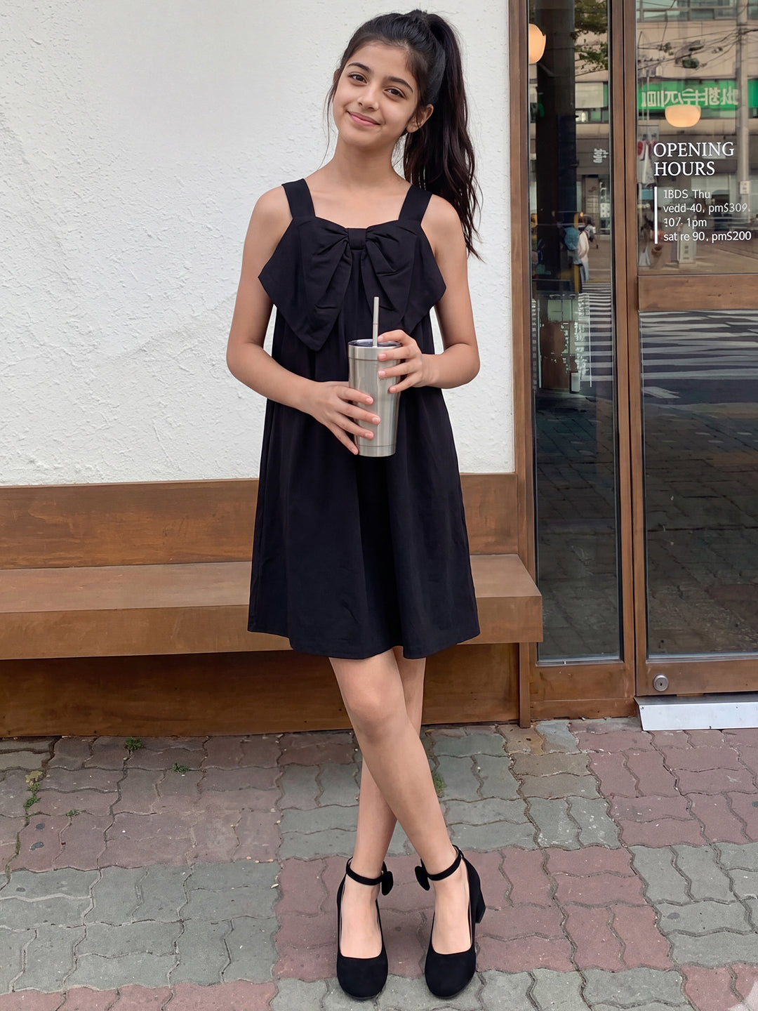 Lil Tomatoes Girls Cotton Dress - Black