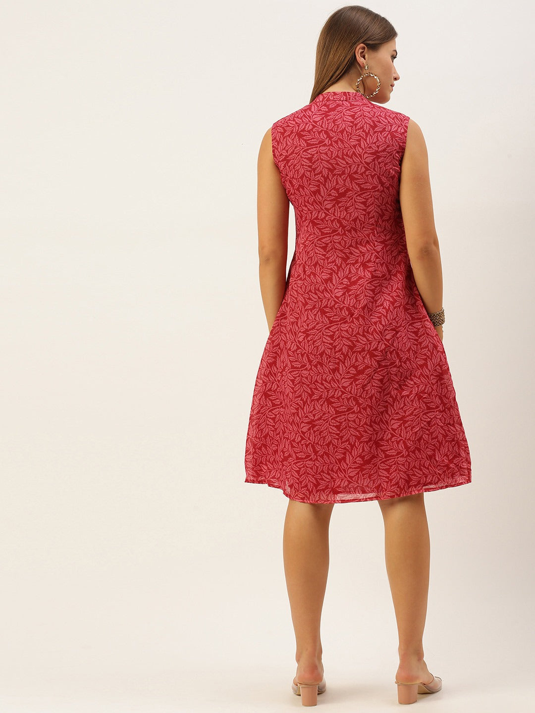 Bollywood Vogue Ready To Wear Pink Printed Cotton Collar Neck Dress - Back View