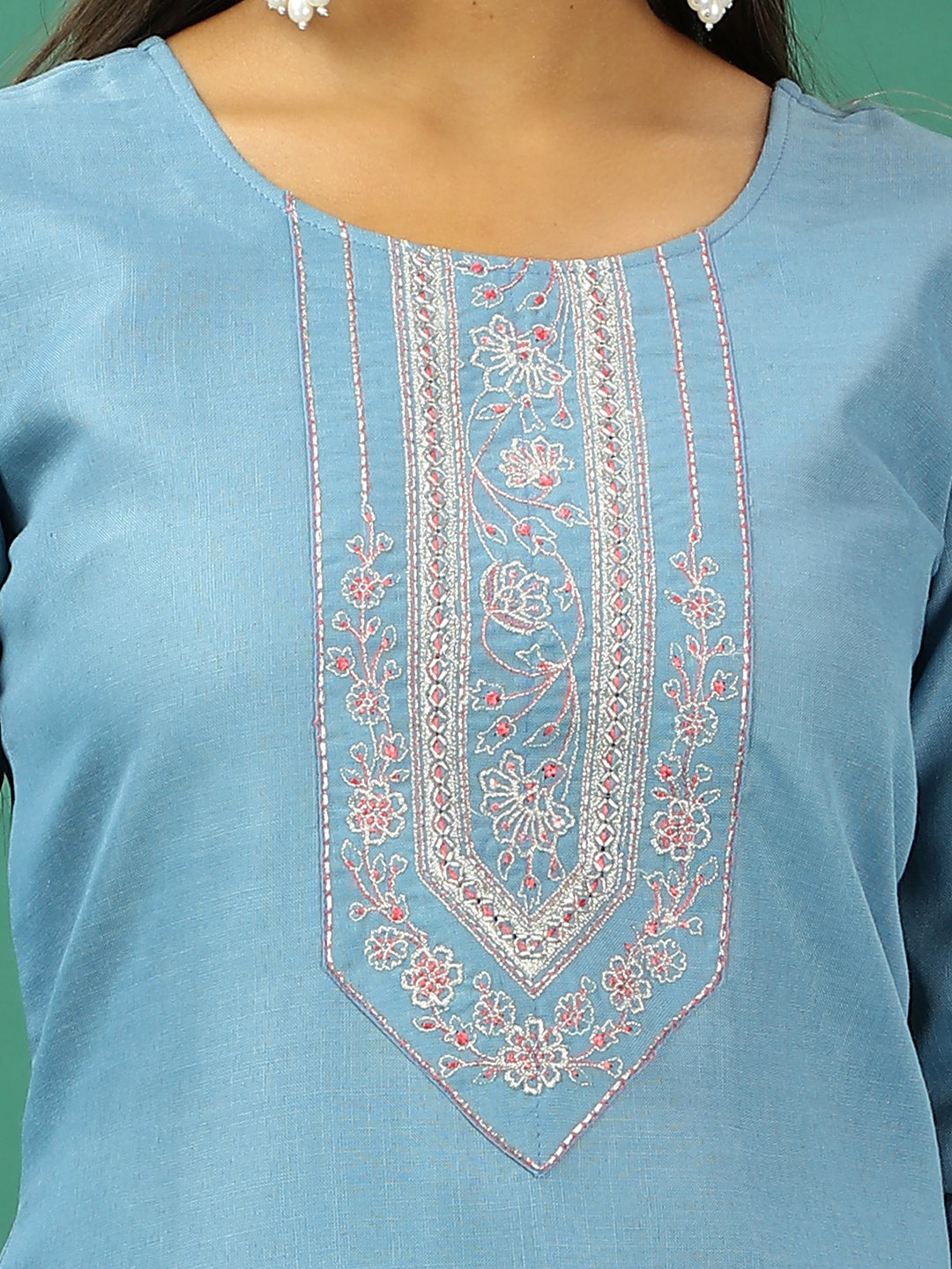 Bollywood Vogue Ready To Wear Blue Rayon Embroidered Narrow Straight Pant Suit - Additional View 1
