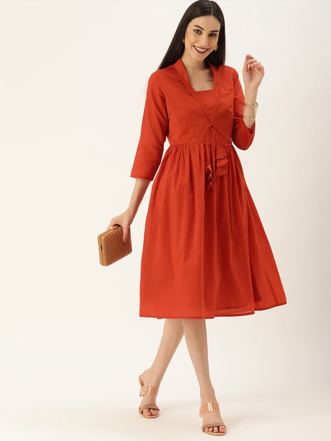 Bollywood Vogue Ready To Wear Brown Collar Neck Dress - Front View