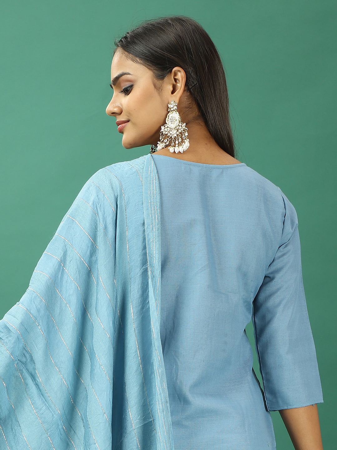 Bollywood Vogue Ready To Wear Blue Rayon Embroidered Straight Pant Suit - Look Shot
