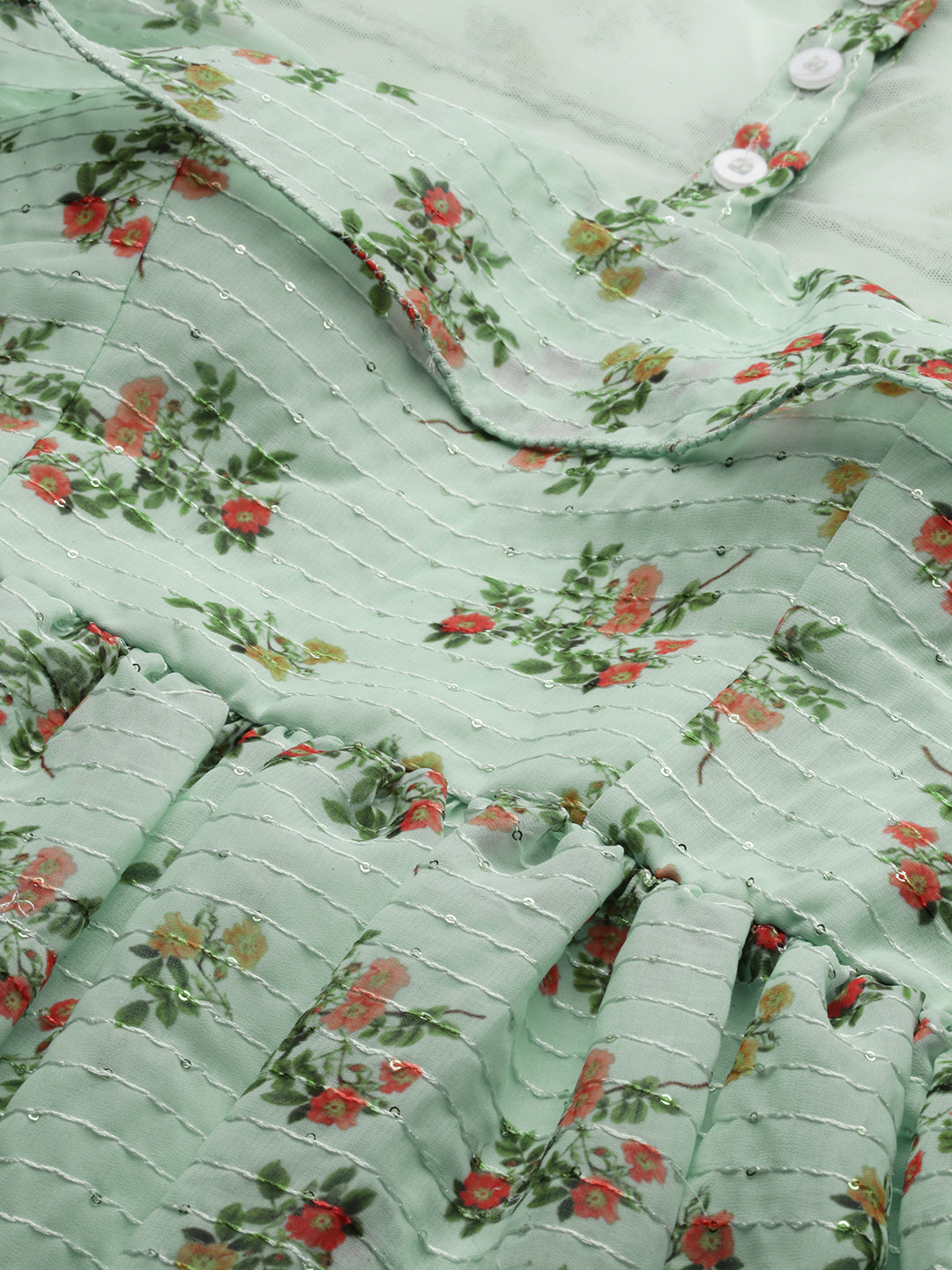 Bollywood Vogue Ready To Wear Mint Green Georgette Digital Printed Dress - Additional View 1