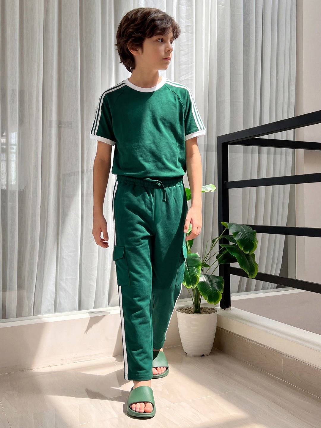 Lil Tomatoes Boys Cotton Looper Cargo Trackpant - Bottle Green