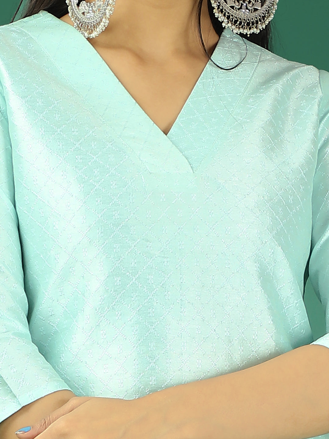 Bollywood Vogue Ready To Wear Sea Green Art Silk Straight Pant Kurta Sets - Additional View 1