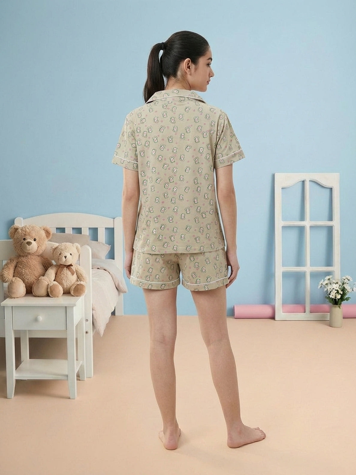 Lil Tomatoes Girls Cotton Night Suits - Oil Green