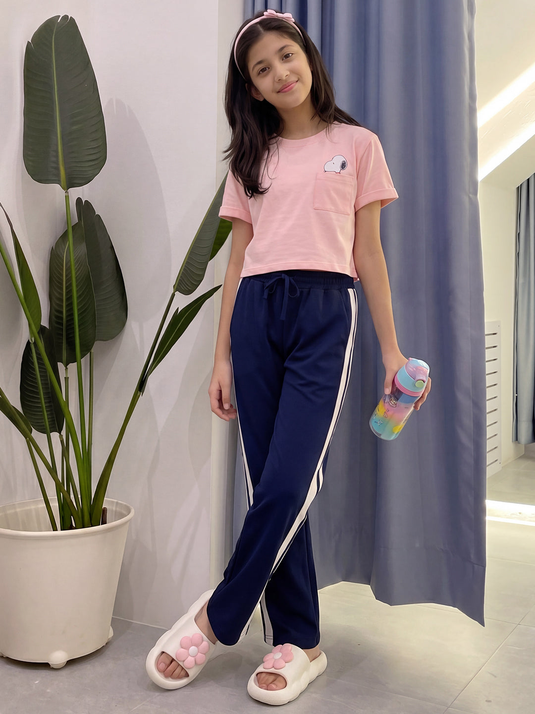 Lil Tomatoes Girls Cotton Looper Trackpant - Navy Blue