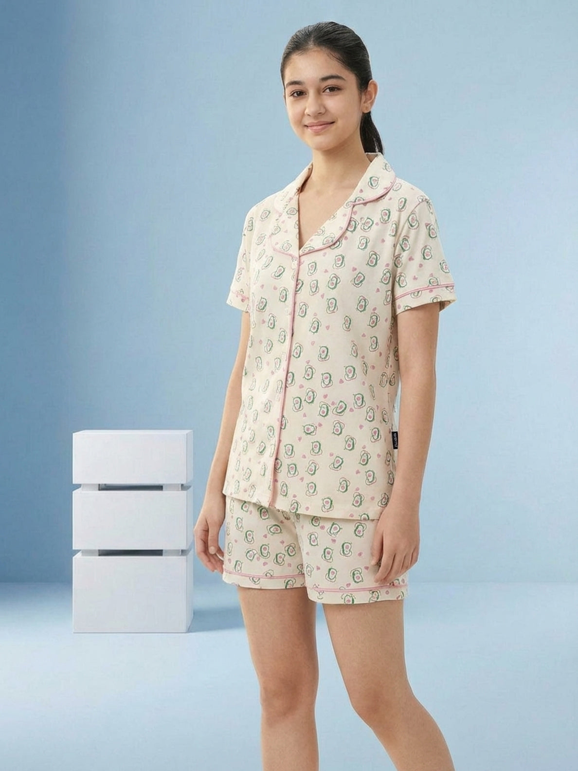 Lil Tomatoes Girls Cotton Night Suits - Cream