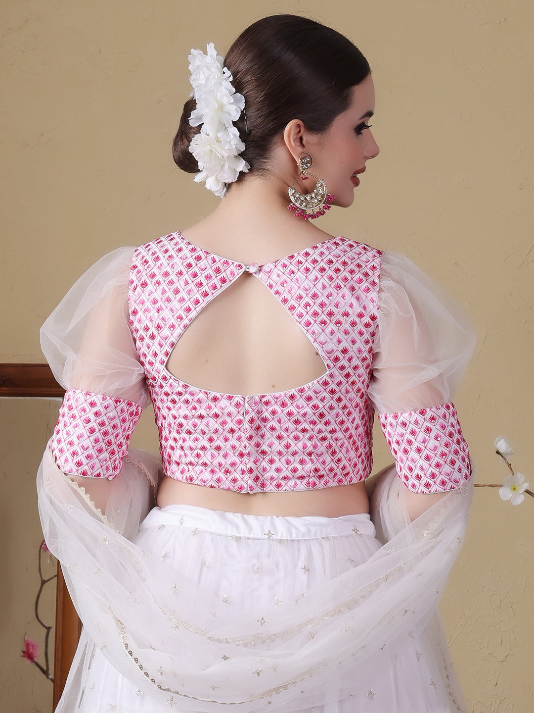 Bollywood Vogue Ready To Wear Off White Embroidered Georgette N Net Lehenga Set - Additional View 1