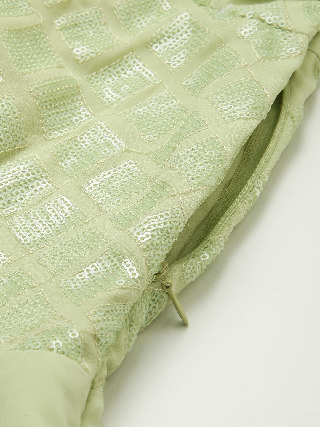 Bollywood Vogue Ready To Wear Green Georgette Embroidered Layered Gown - Detail View