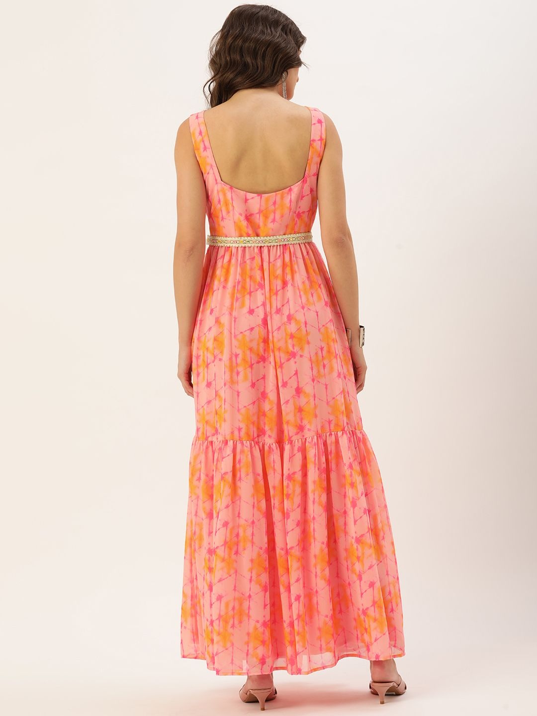 Bollywood Vogue Ready To Wear Multicolored Digital Printed Tiered Dress - Back View