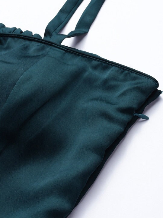 Bollywood Vogue Ready To Wear Green Coat Styled Dress - Detail View