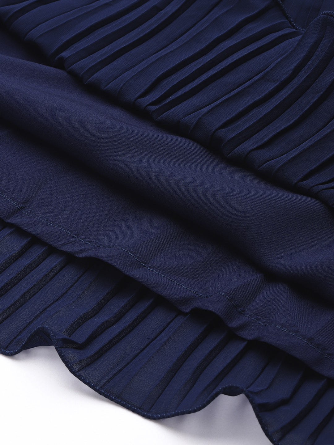 Bollywood Vogue Ready To Wear Navy Blue Embroidered Pleated Georgette Gown - Look Shot