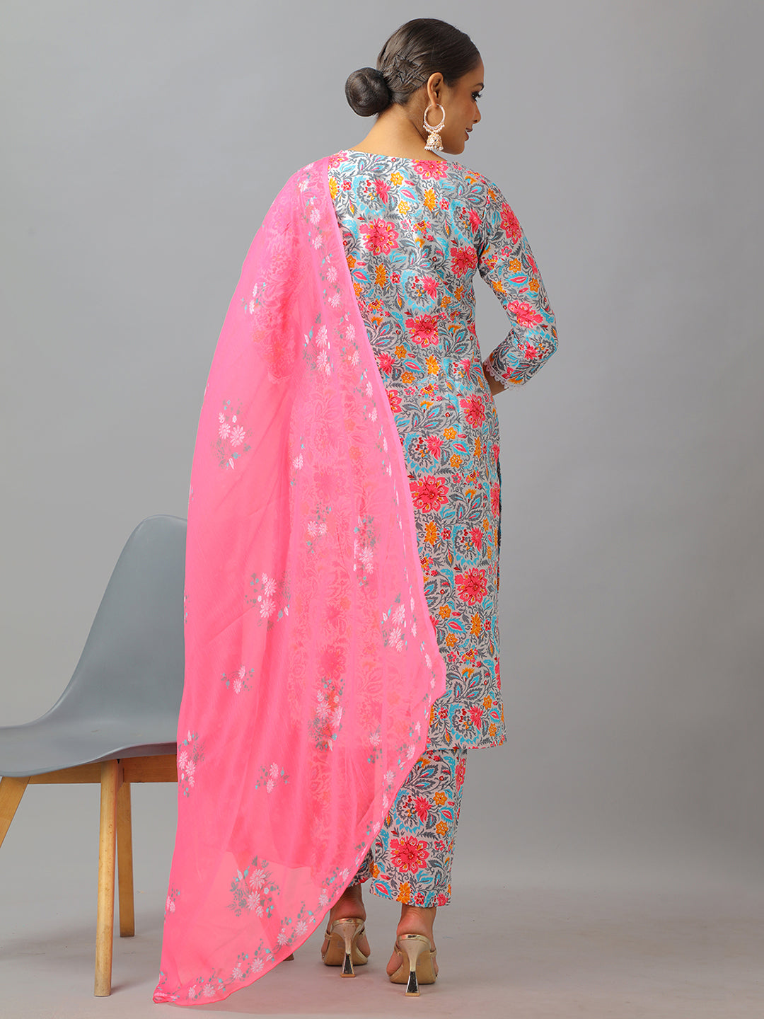 Bollywood Vogue Ready To Wear Multicolor Rayon Printed Straight Pant Suit - Back View