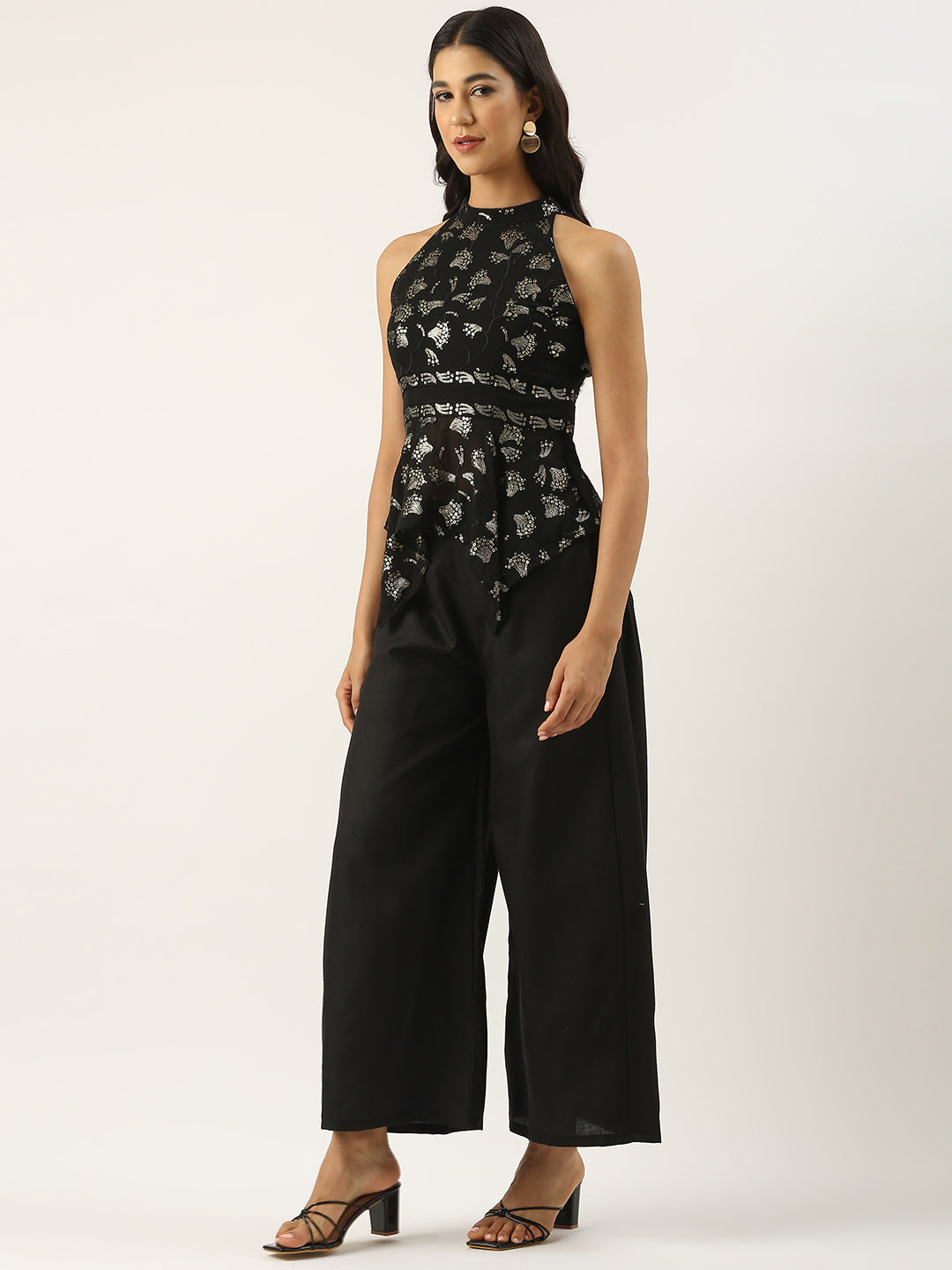 Bollywood Vogue Ready To Wear Black Embroidered Wide Leg Pant Set - Look Shot