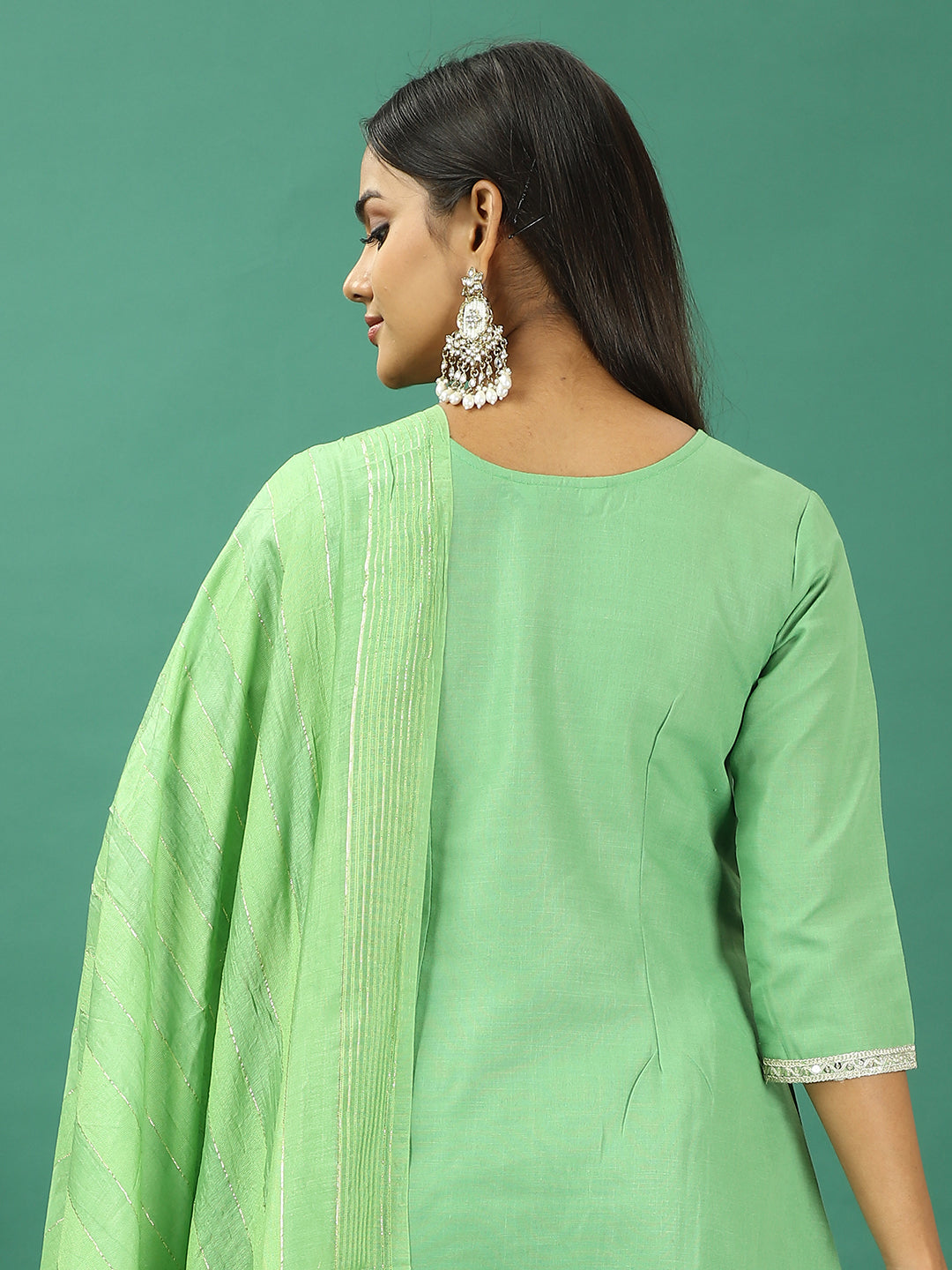 Bollywood Vogue Ready To Wear Green Rayon Embroidered Narrow Straight Pant Suit - Look Shot