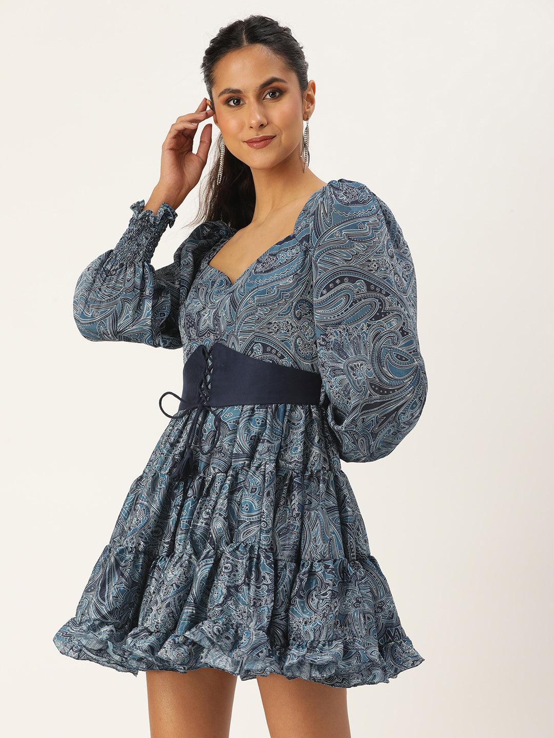 Bollywood Vogue Ready To Wear Multicolored Printed Chinon Dress - Side View