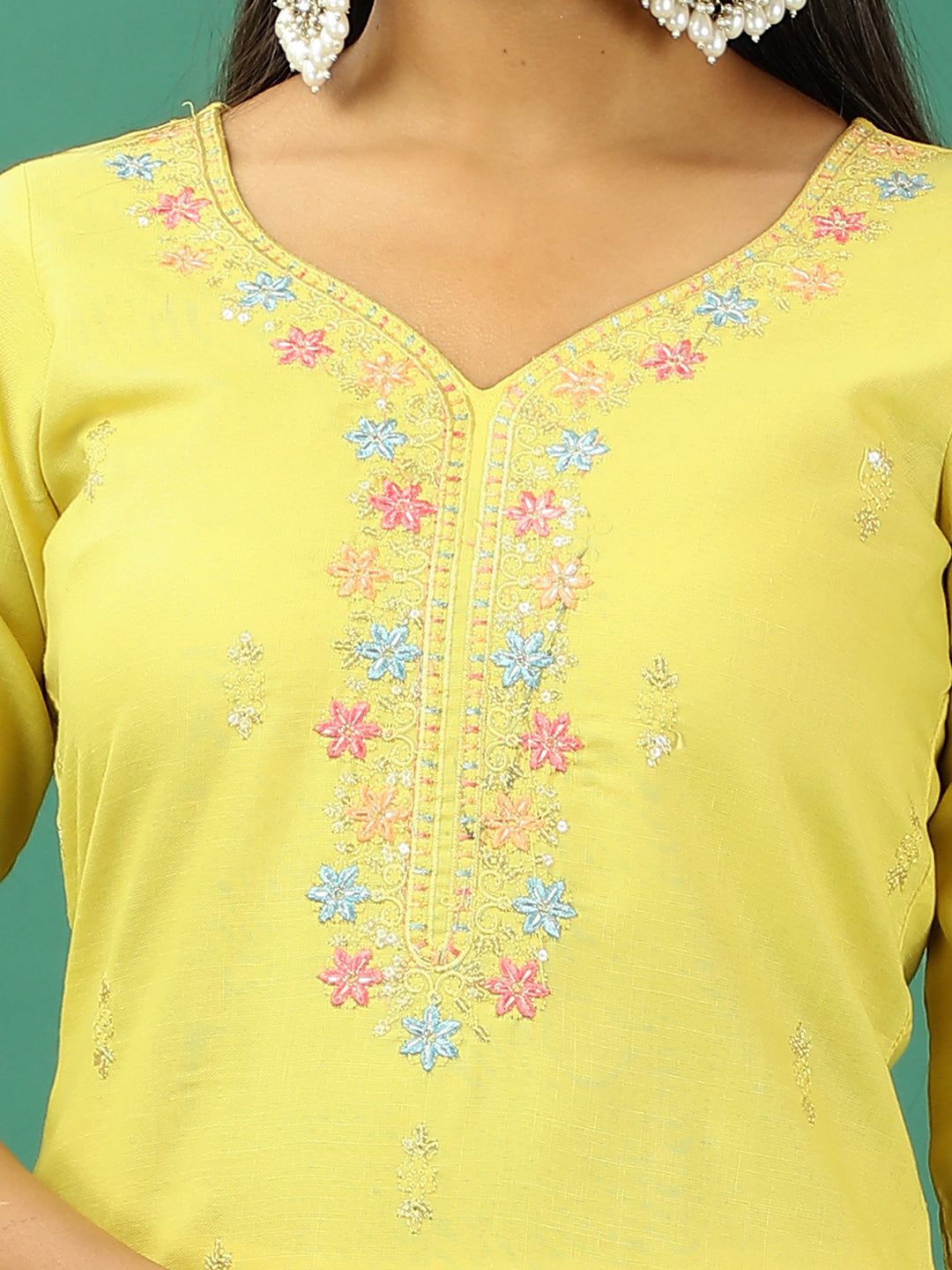 Bollywood Vogue Ready To Wear Yellow Rayon Embroidered Straight Pant Suit - Additional View 2