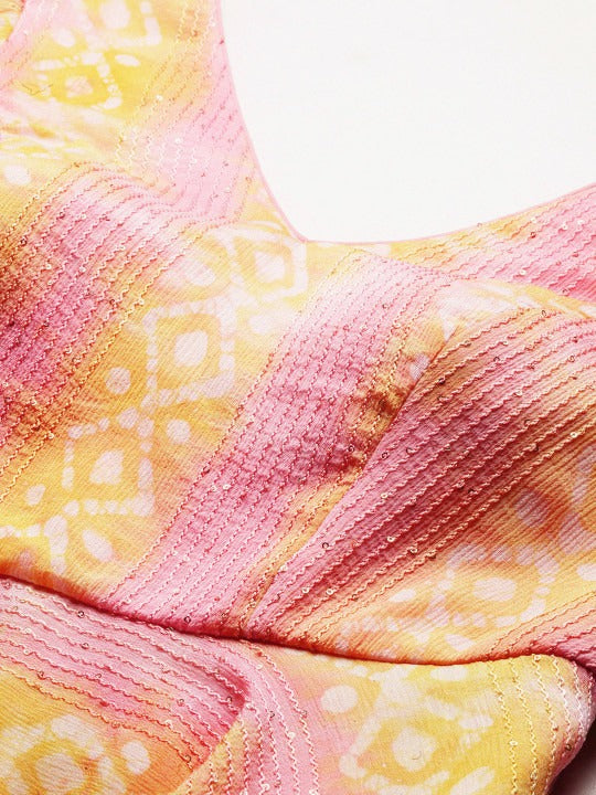 Bollywood Vogue Ready To Wear Pink Foil Printed Peplum Skirt Set - Detail View