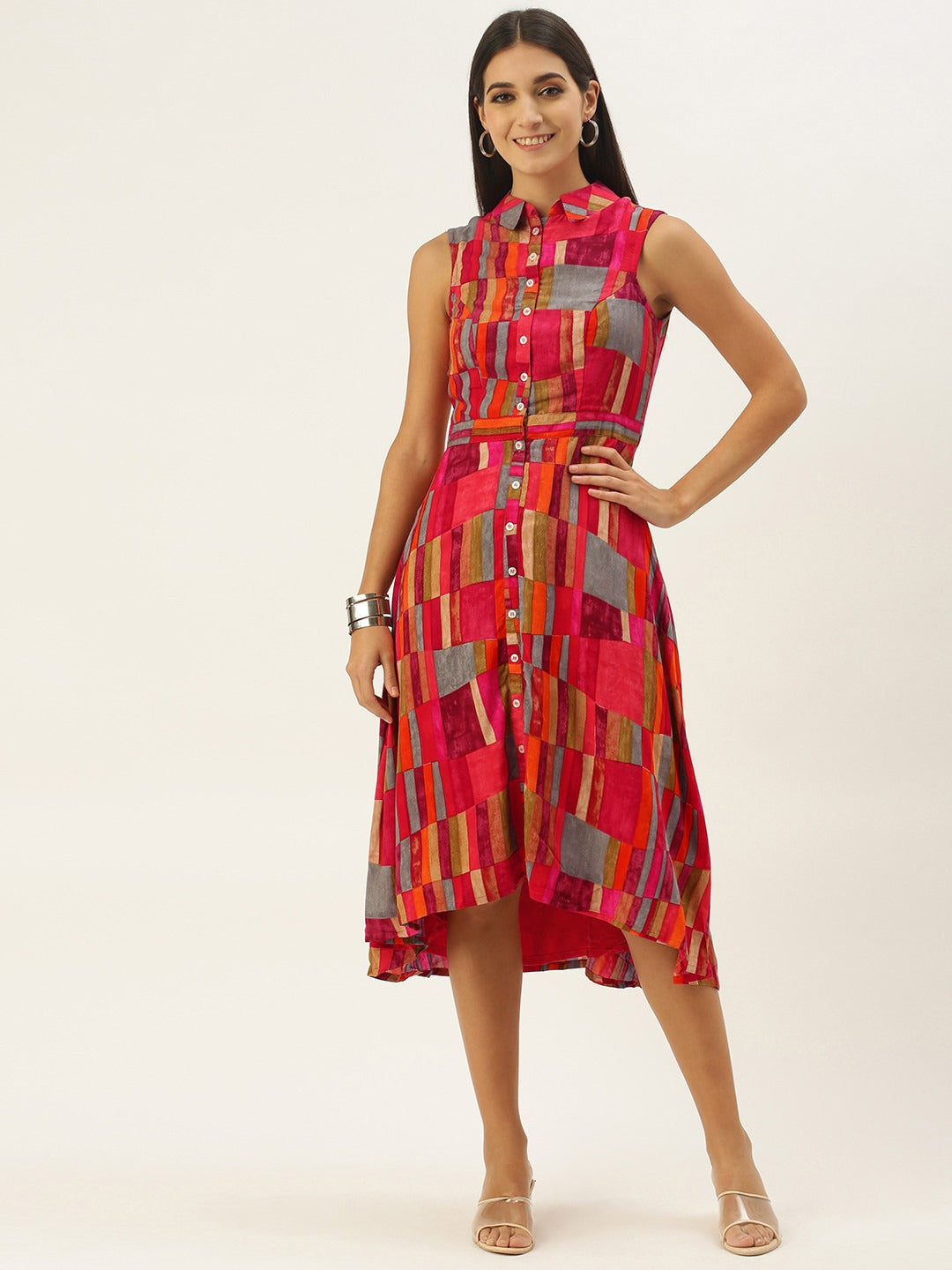 Bollywood Vogue Ready To Wear Multicolored Rayon High N Low Dress - Front View