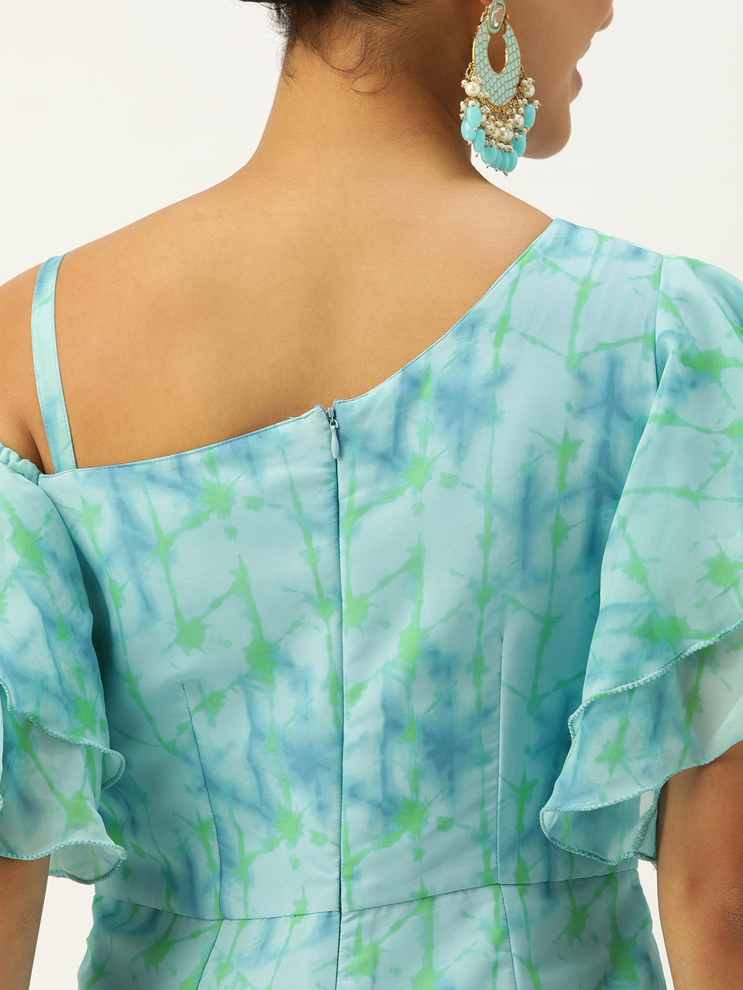 Bollywood Vogue Ready To Wear Blue Digital Printed Georgette Jumpsuit - Detail View