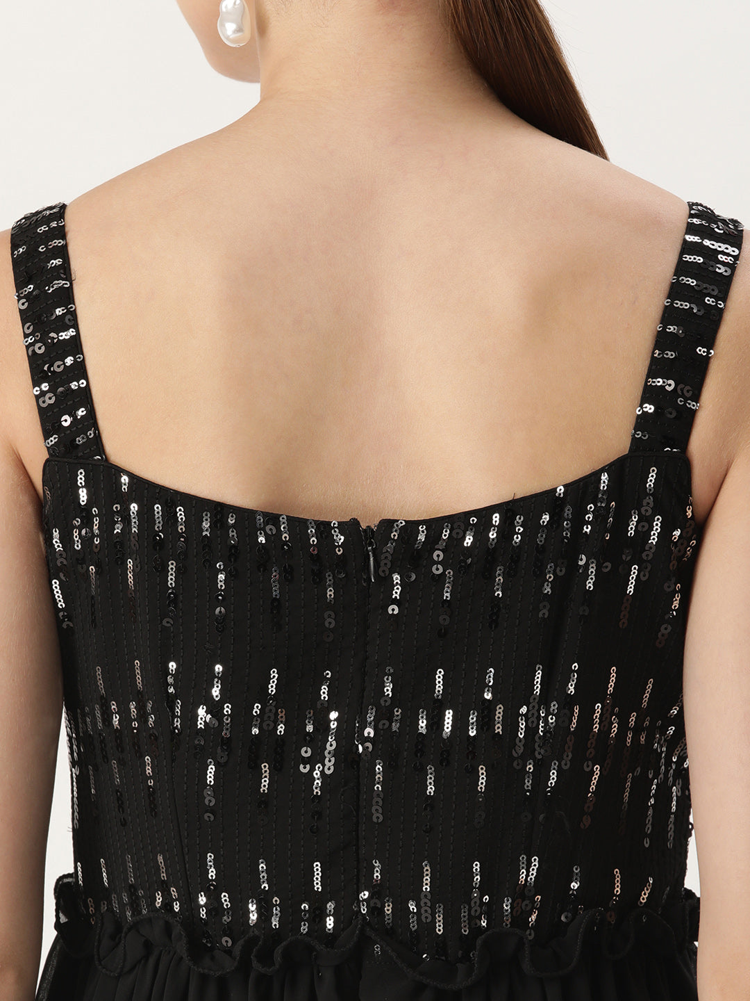 Bollywood Vogue Ready To Wear Black Georgette Sequins Gown - Look Shot
