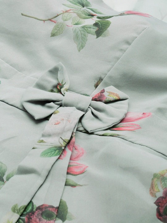 Bollywood Vogue Ready To Wear Grey Organza Digital Printed Dress - Detail View
