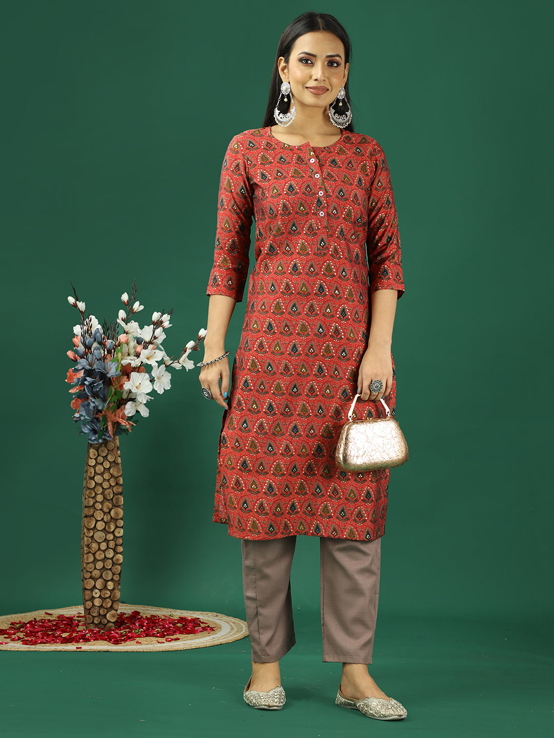 Bollywood Vogue Ready To Wear Pink Chanderi Modal Silk Kurta Set - Front View