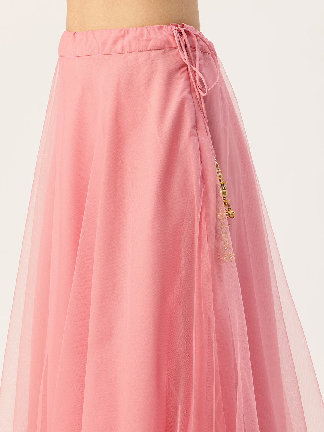 Bollywood Vogue Ready To Wear Blue Embroidered Georgette N Pink Net Lehenga - Detail View