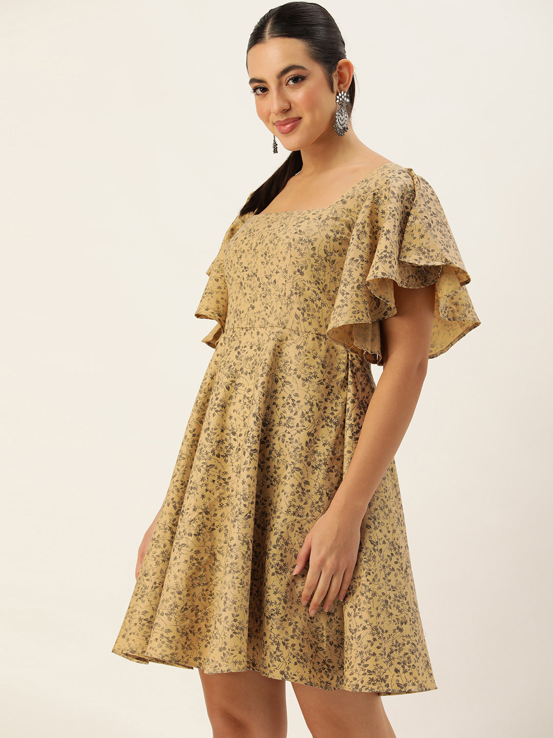 Bollywood Vogue Ready To Wear Beige Rayon Printed Dress - Look Shot