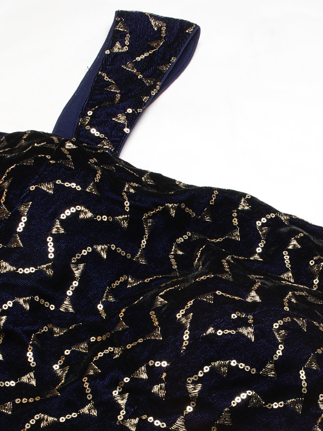 Bollywood Vogue Ready To Wear Blue Velvet Embroidered Crop Top N Blue Skirt Set - Additional View 1