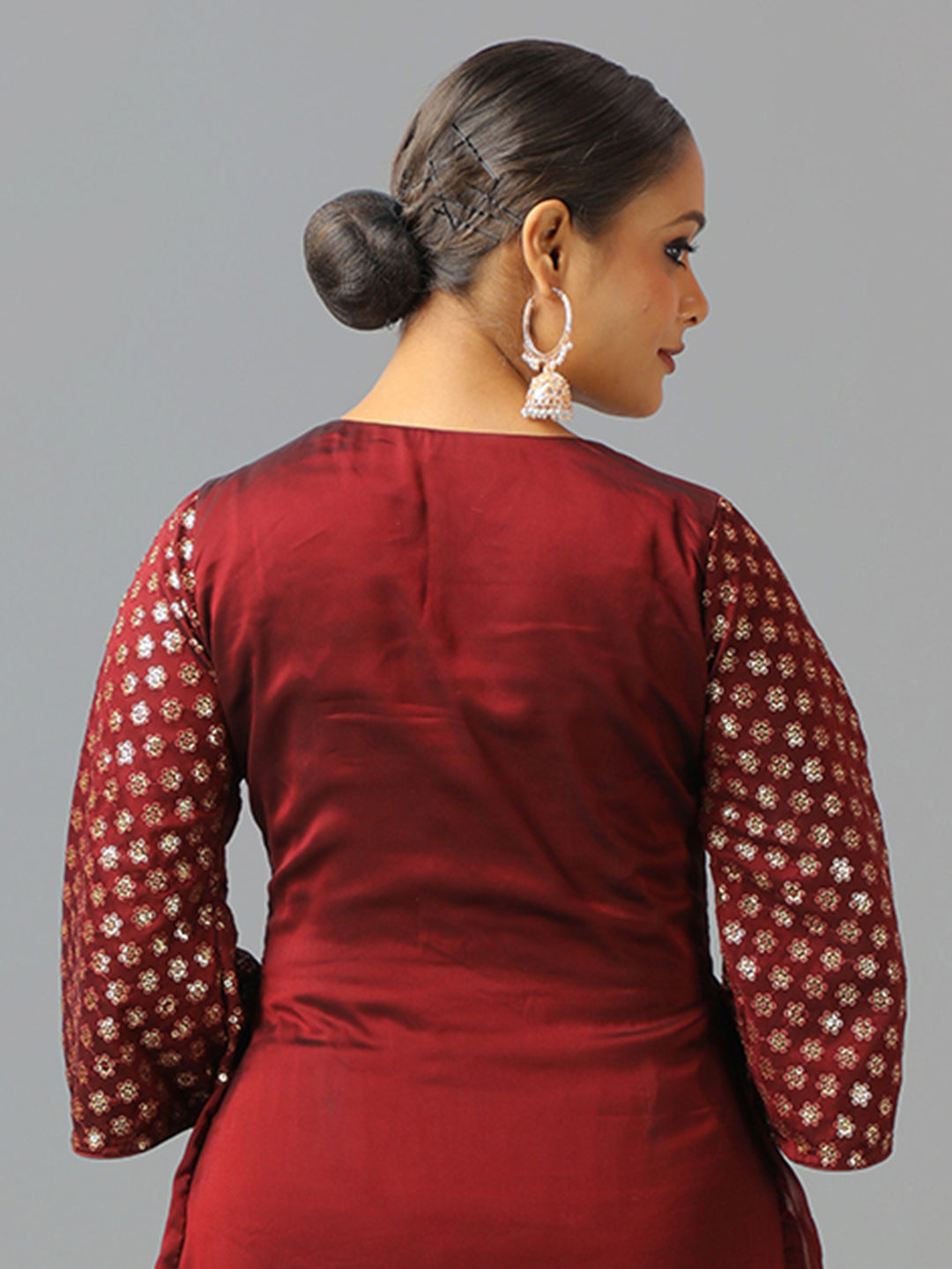 Bollywood Vogue Ready To Wear Dark Brown Silk Embroidered Straight Pant Suit - Additional View 2