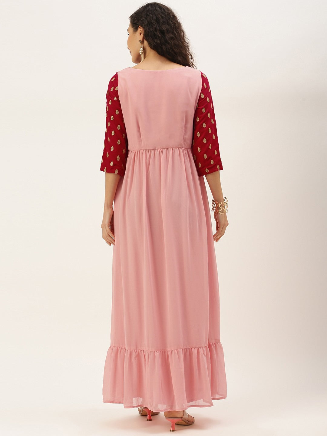 Bollywood Vogue Ready To Wear Pink Georgette N Magenta Embroidered Dress - Back View