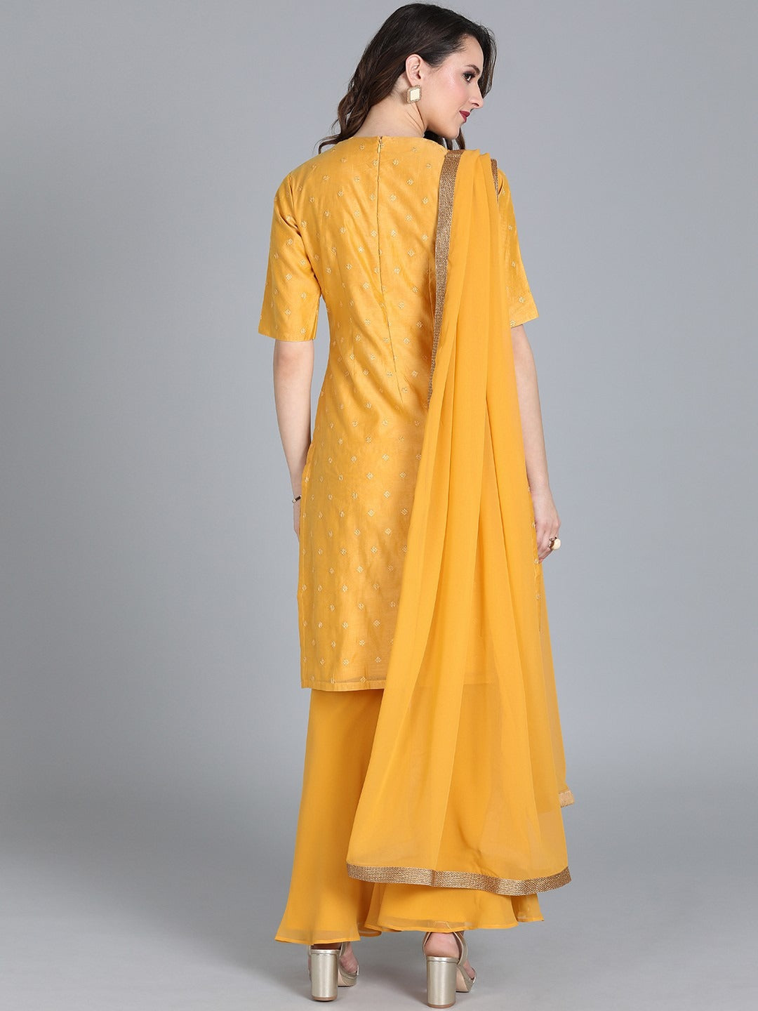 Bollywood Vogue Ready To Wear Yellow Embroidered Gharara suit - Back View