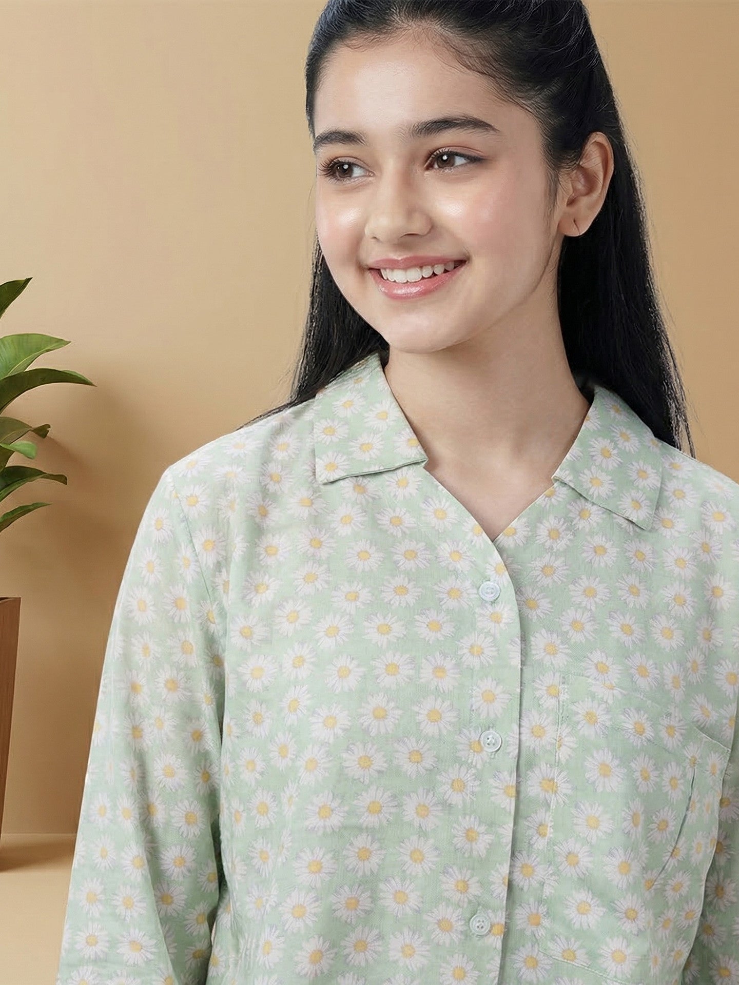 Lil Tomatoes Girls Cotton Shirt - Green