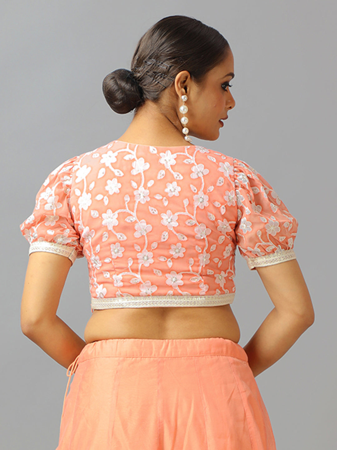 Bollywood Vogue Ready To Wear Peach Embroidered Georgette N Art Silk Lehenga Set - Additional View 2