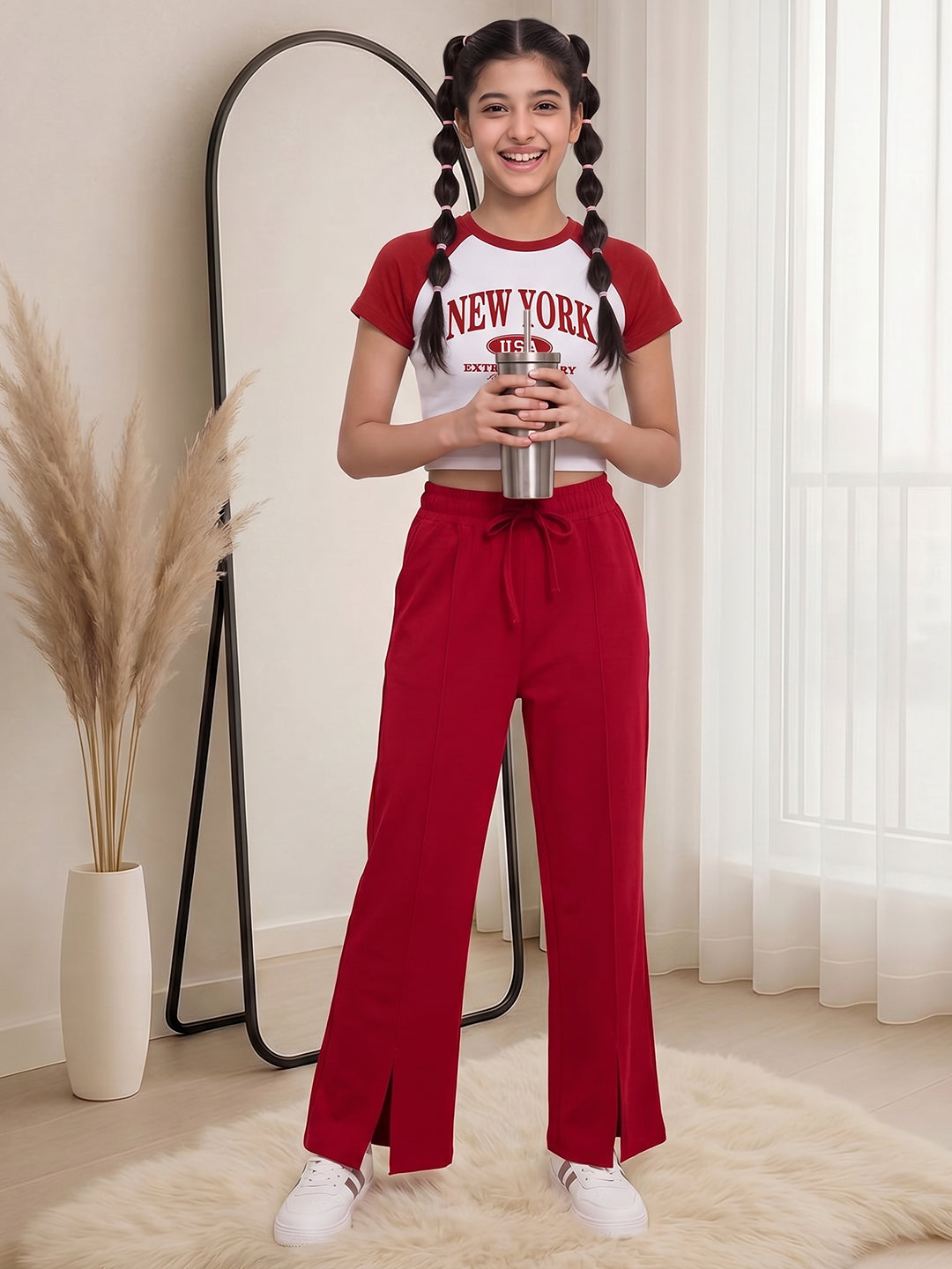Lil Tomatoes Girls Cotton Looper Trackpant - Cranberry