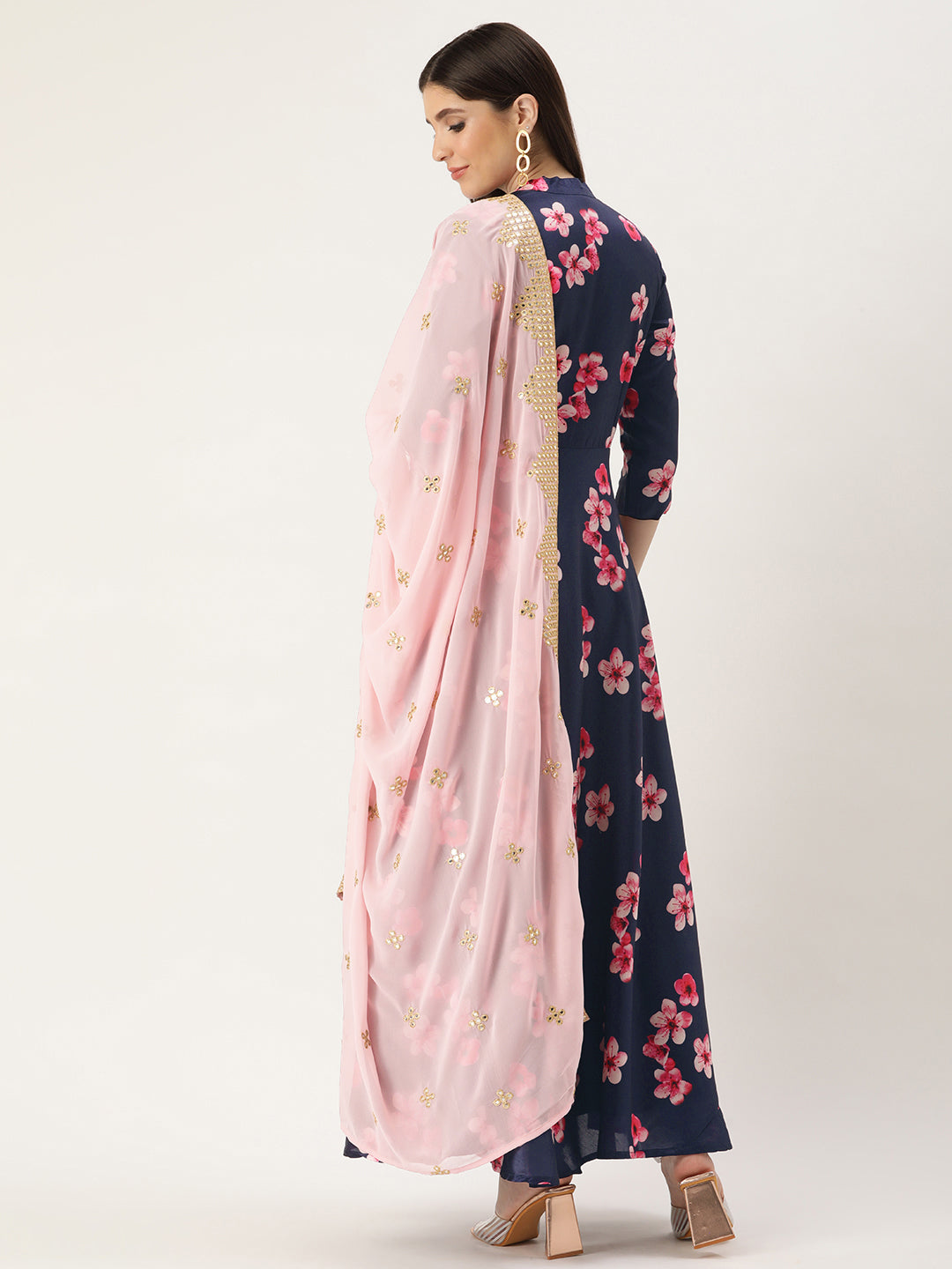 Bollywood Vogue Ready To Wear Blue Printed N Mauve Georgette Anarkali Suit - Detail View