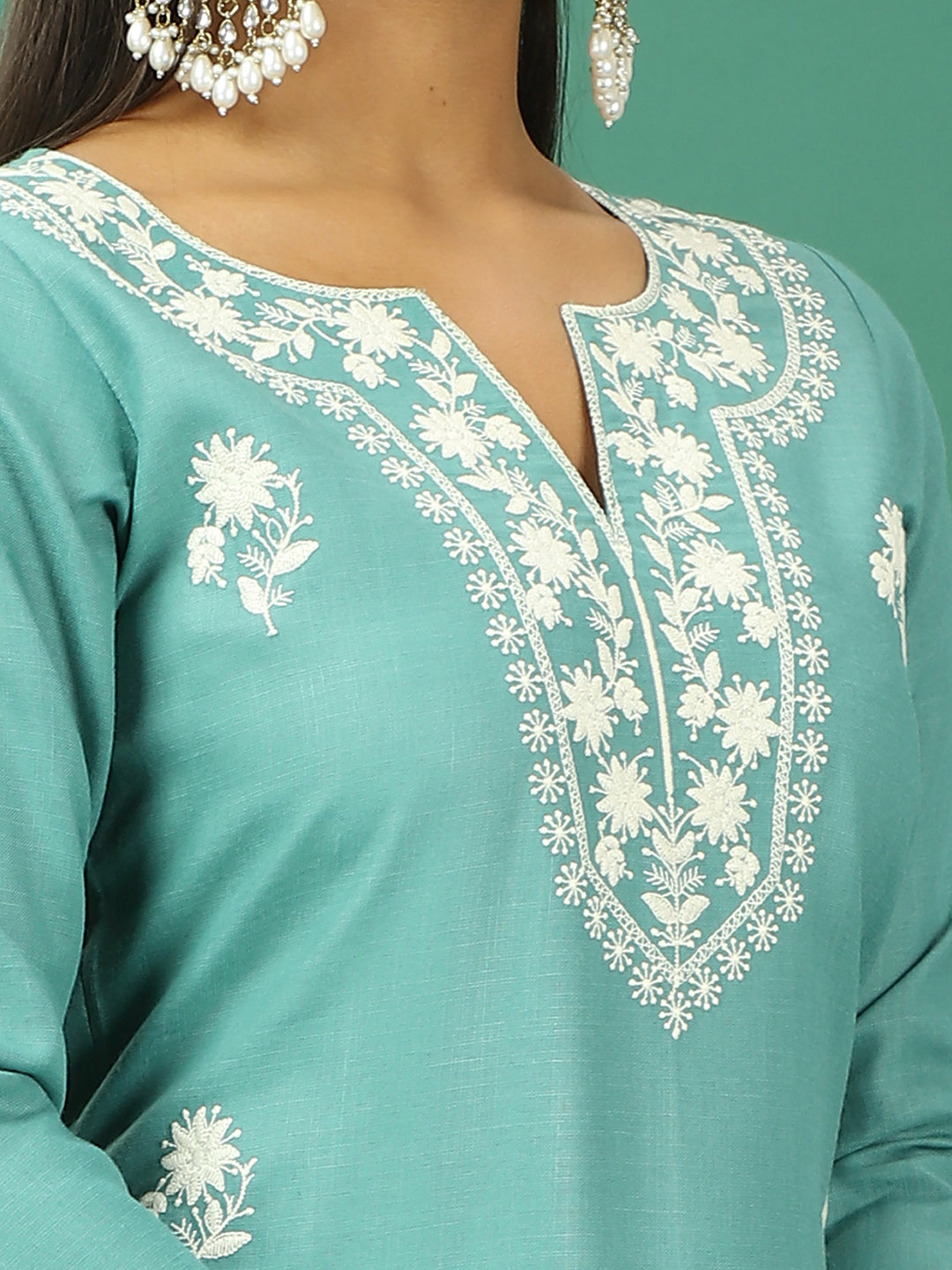 Bollywood Vogue Ready To Wear Green Rayon Embroidered Straight Pant Suit - Additional View 1
