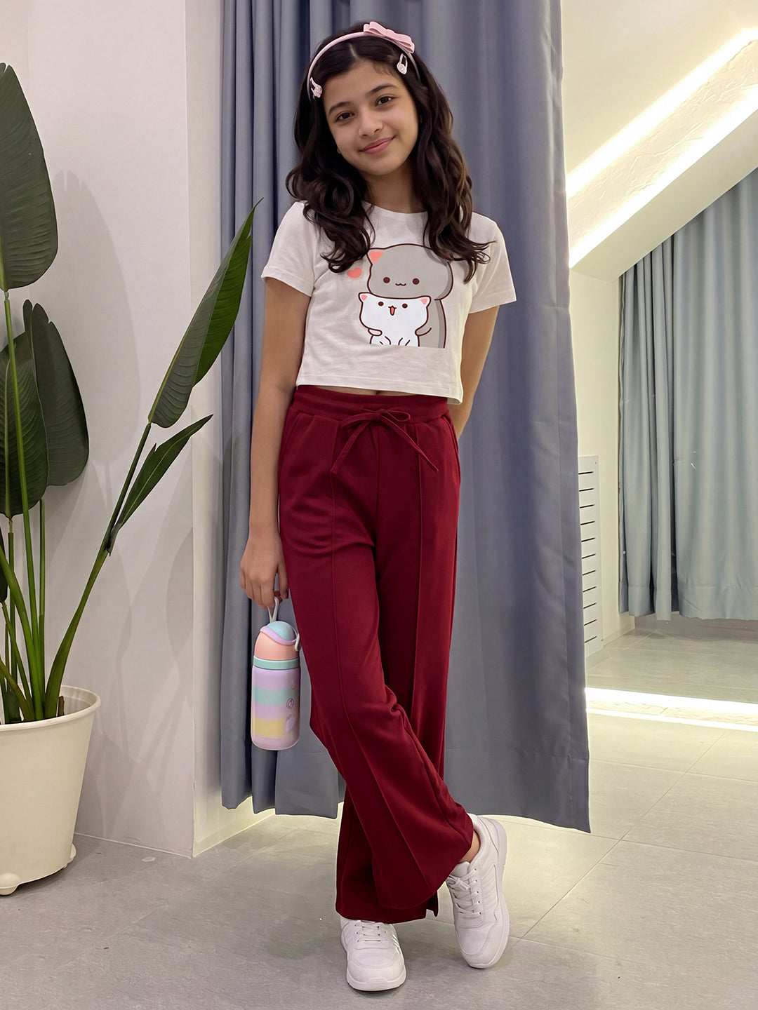 Lil Tomatoes Girls Cotton Looper Trackpant - Cranberry
