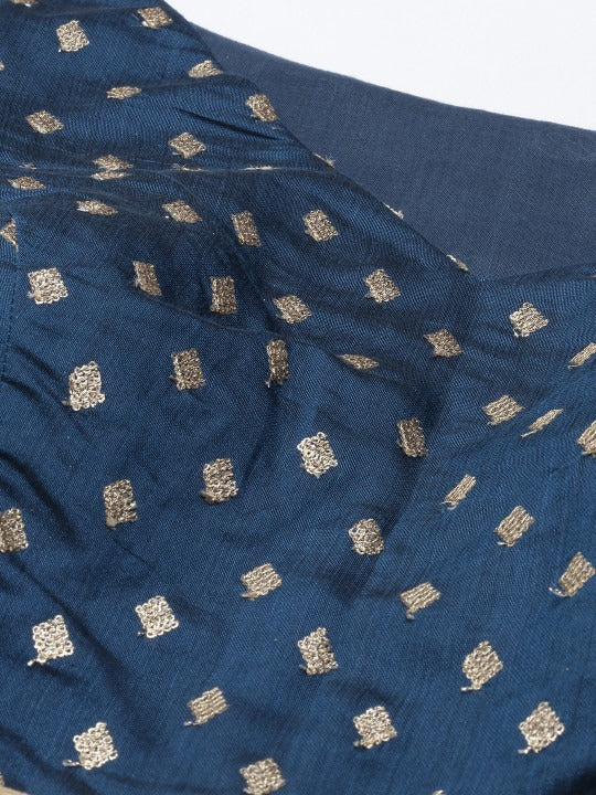 Bollywood Vogue Ready To Wear Blue Chanderi N Prairie Sand Floor Length Gown - Detail View