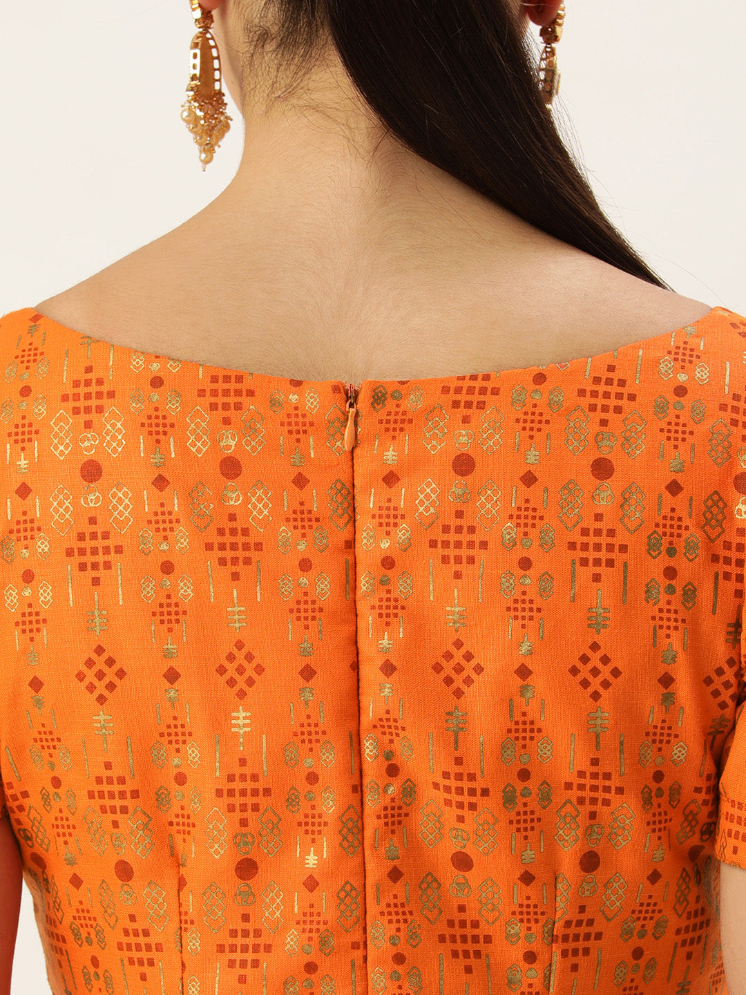 Bollywood Vogue Ready To Wear Orange Rayon Applique Design Gown - Side View