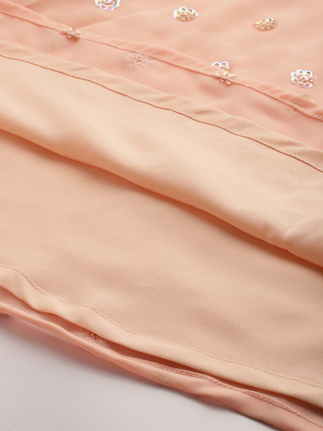 Bollywood Vogue Ready To Wear Peach Embroidered Georgette Overlapped Gown - Back View