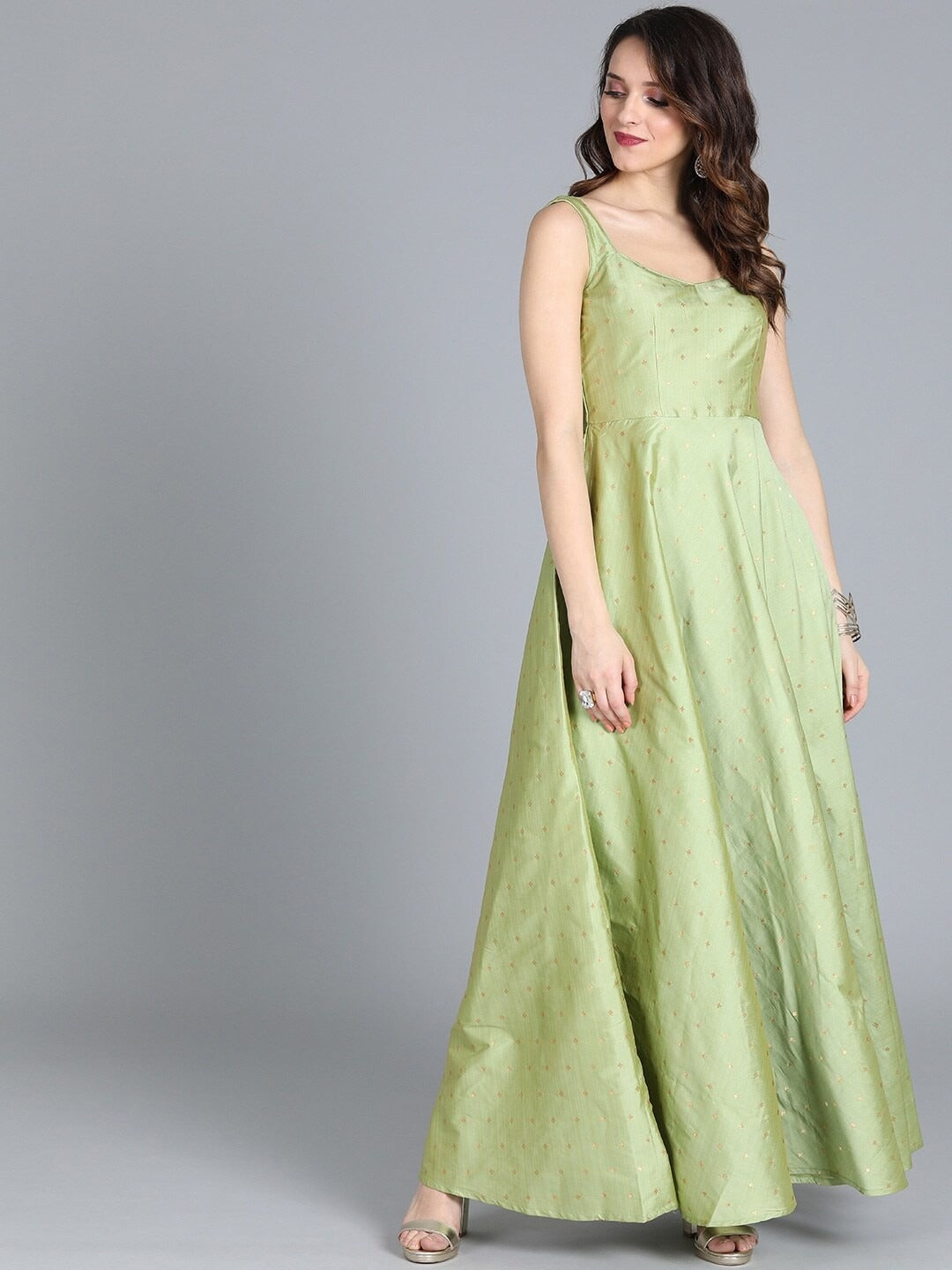 Bollywood Vogue Ready To Wear Pista Green Taffeta Gown - Side View