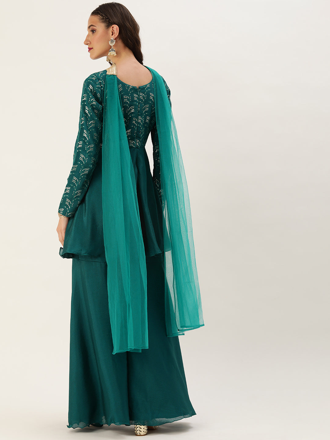 Bollywood Vogue Ready To Wear Teal Green Embroidered Gharara Set - Detail View