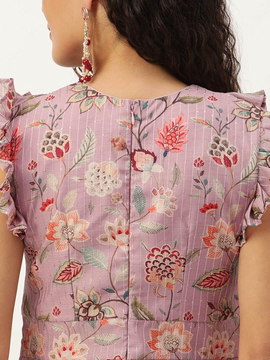 Bollywood Vogue Ready To Wear Mauve Digital Printed Art Silk Jumpsuits - Look Shot